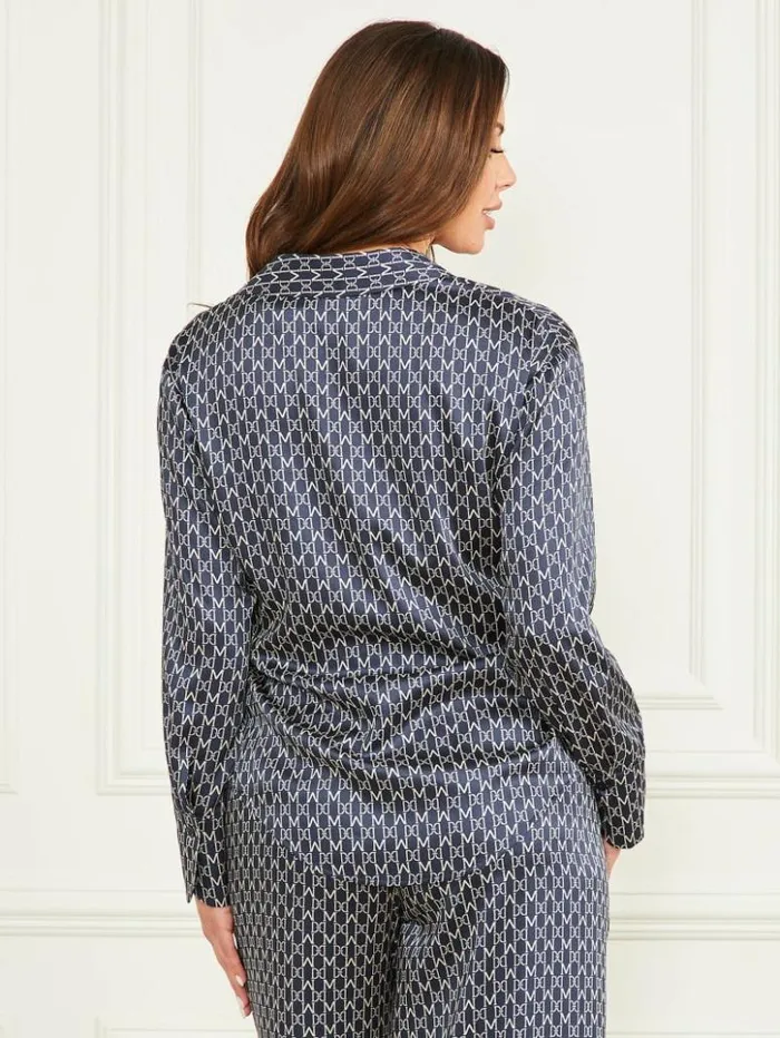 Women GUESS Tops Lisa Monogramed Shirt New Monogram Secret Blue