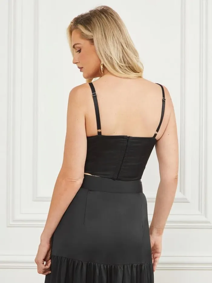 Women GUESS Tops Lola Satin Corset Crop Top Black