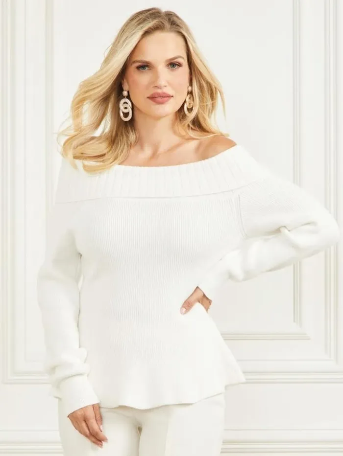 Women GUESS Tops Marisol Sweater Top Pale Pearl