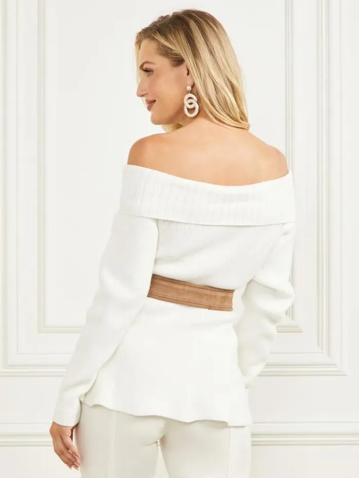Women GUESS Tops Marisol Sweater Top Pale Pearl