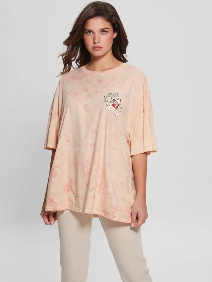 Women GUESS Tops Martini Mouse Oversized Tee Hello Peach Multi