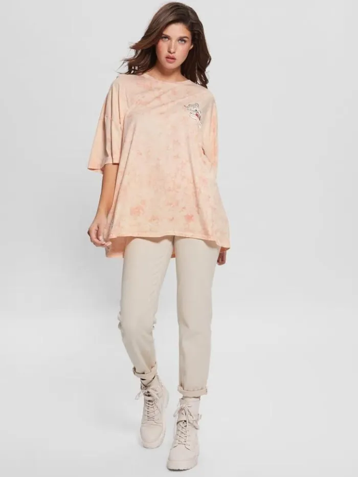 Women GUESS Tops Martini Mouse Oversized Tee Hello Peach Multi