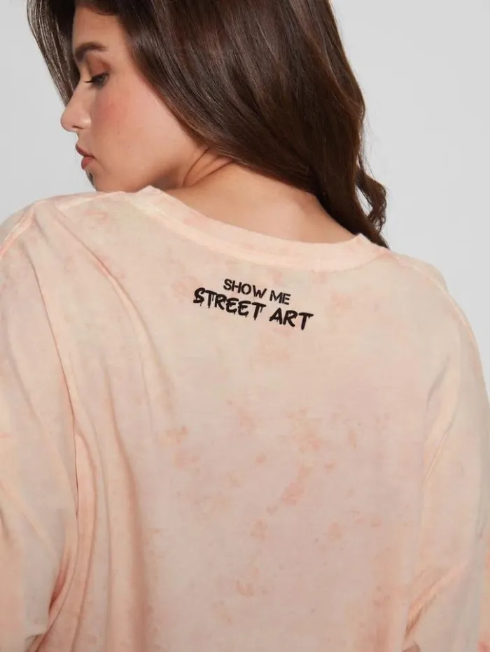Women GUESS Tops Martini Mouse Oversized Tee Hello Peach Multi