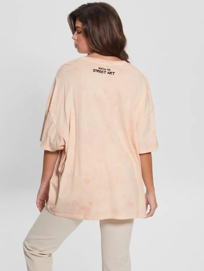 Women GUESS Tops Martini Mouse Oversized Tee Hello Peach Multi