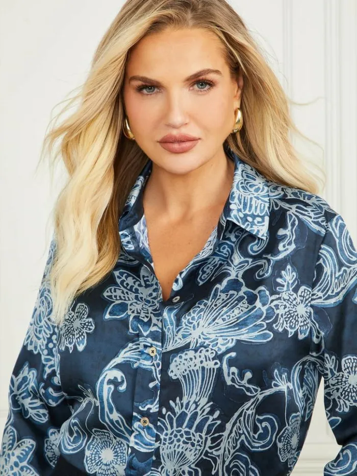 Women GUESS Tops Melissa Printed Blouse Floral Ink Print
