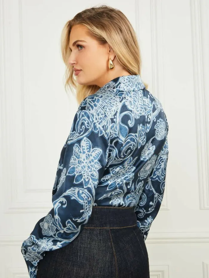 Women GUESS Tops Melissa Printed Blouse Floral Ink Print