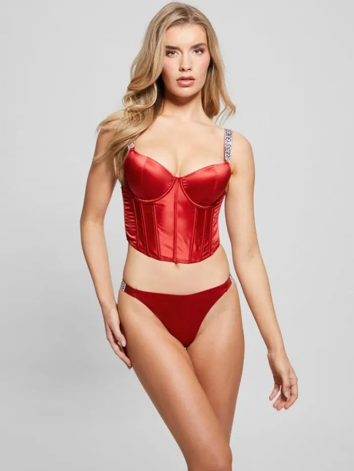 Women GUESS Tops Naomi Embellished Bustier Rugby Red
