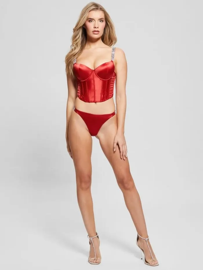 Women GUESS Tops Naomi Embellished Bustier Rugby Red