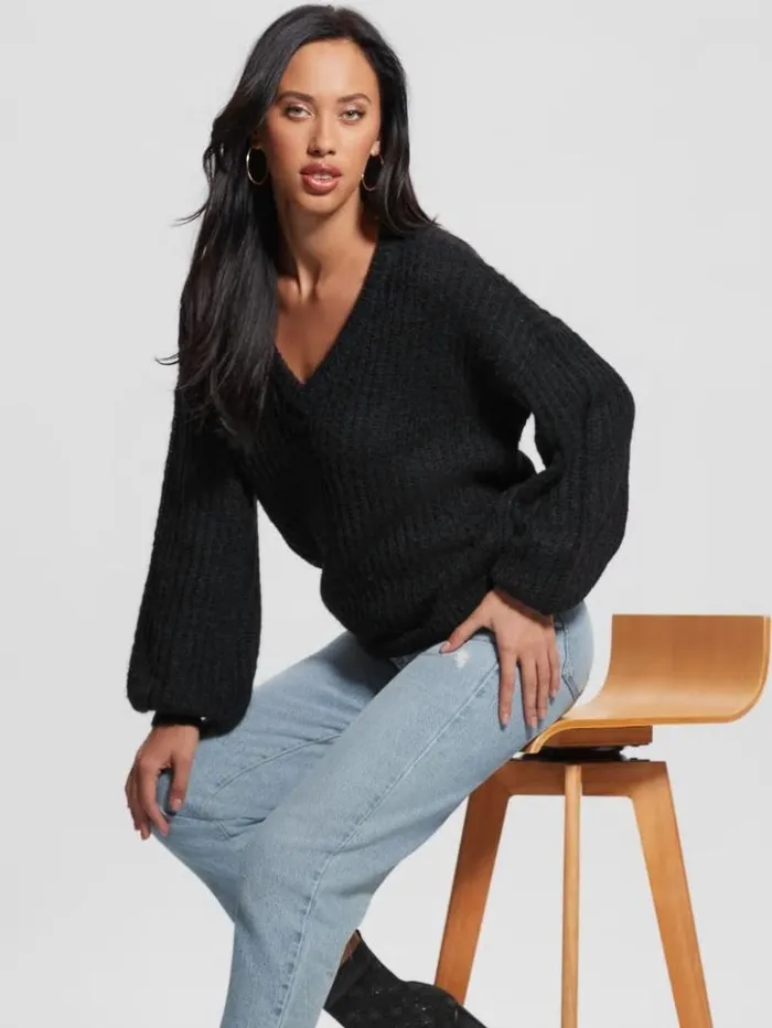 Women GUESS Tops Nara WoolBlend Sweater Black