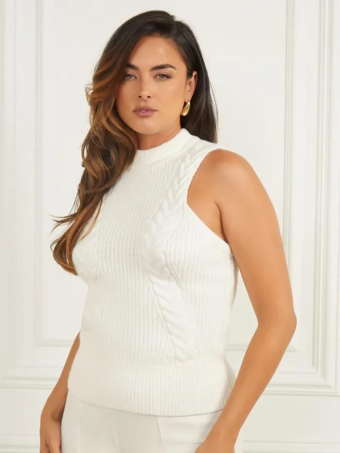 Women GUESS Tops Ozuna Sweater Vest Pale Pearl