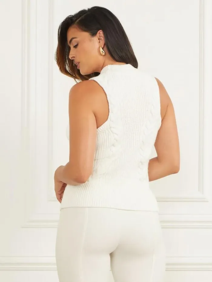 Women GUESS Tops Ozuna Sweater Vest Pale Pearl