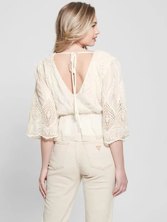 Women GUESS Tops Pam Embroidered Top Cream White