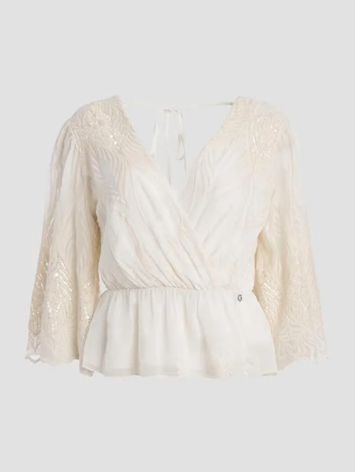 Women GUESS Tops Pam Embroidered Top Cream White