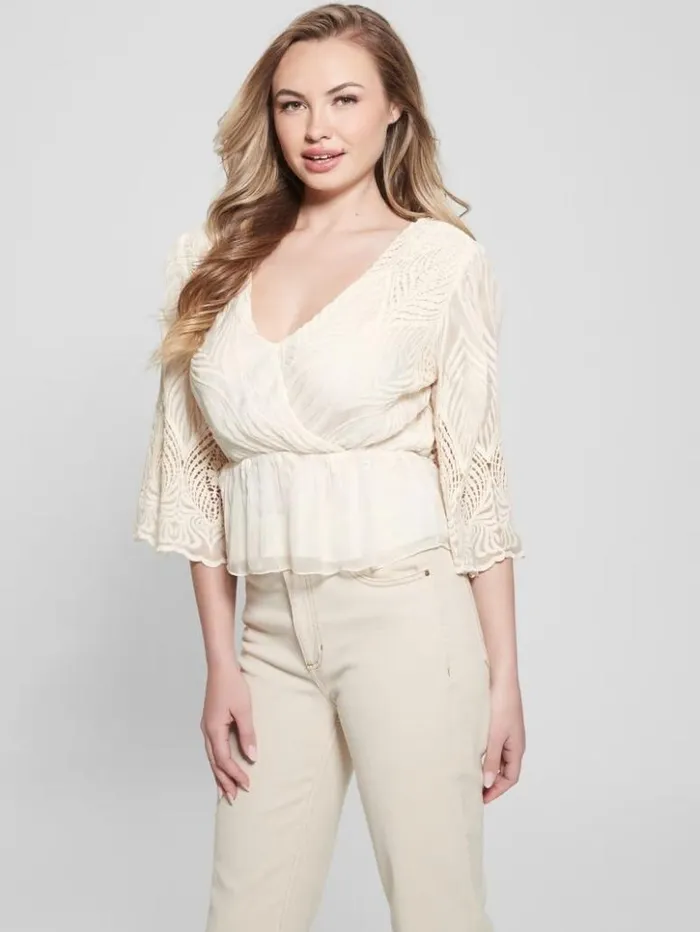 Women GUESS Tops Pam Embroidered Top Cream White