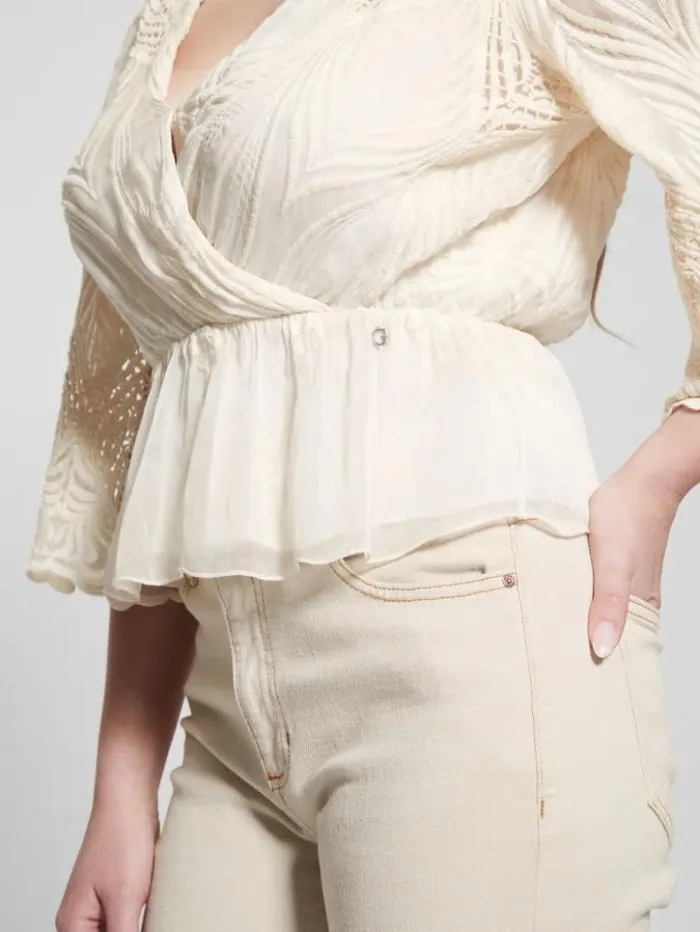 Women GUESS Tops Pam Embroidered Top Cream White