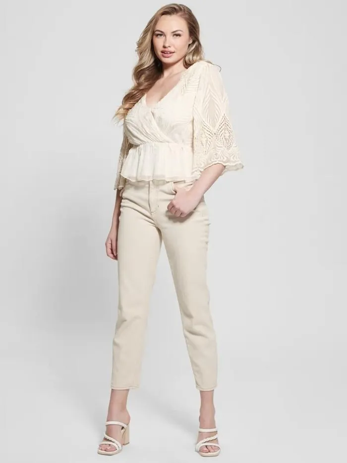 Women GUESS Tops Pam Embroidered Top Cream White