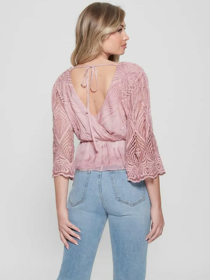 Women GUESS Tops Pam Embroidered Top Vintage Blush Multi