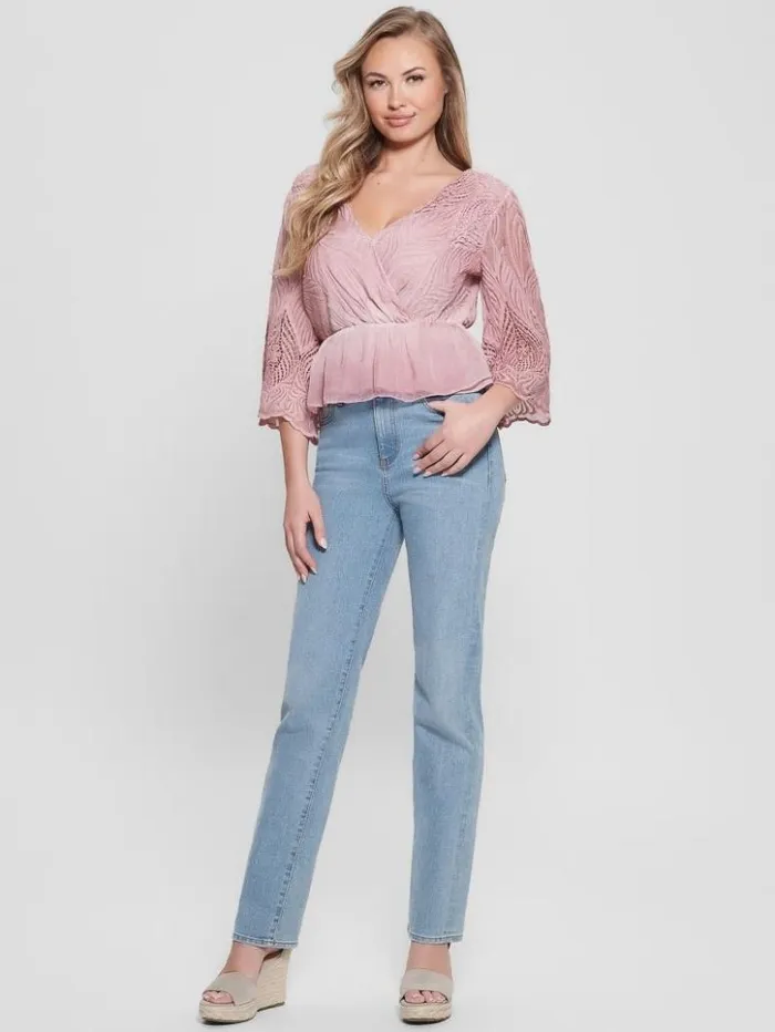 Women GUESS Tops Pam Embroidered Top Vintage Blush Multi
