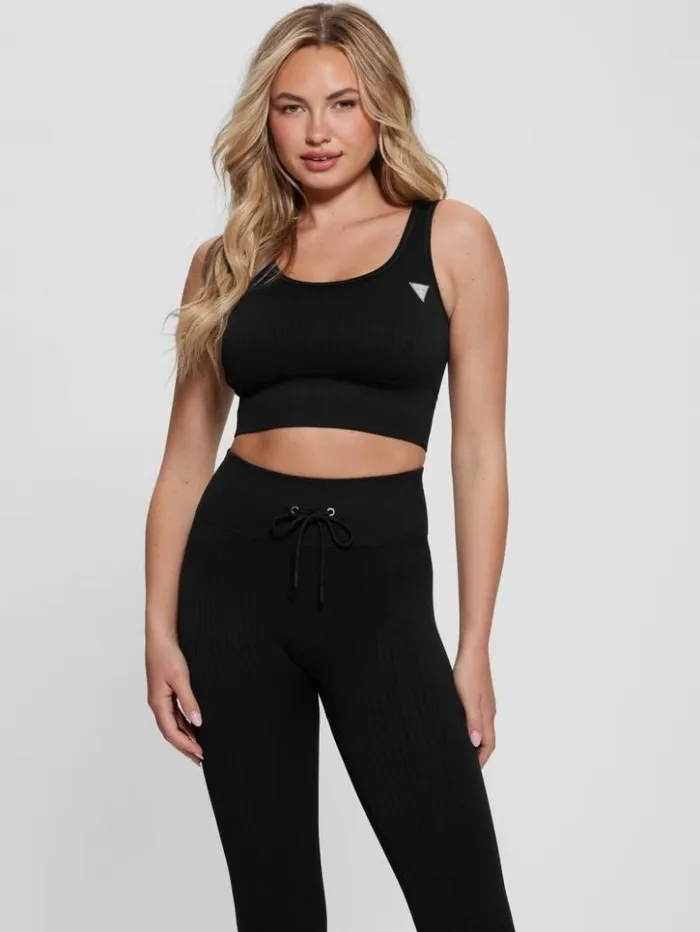 Women GUESS Tops Seamless Ribbed Active Bra Black