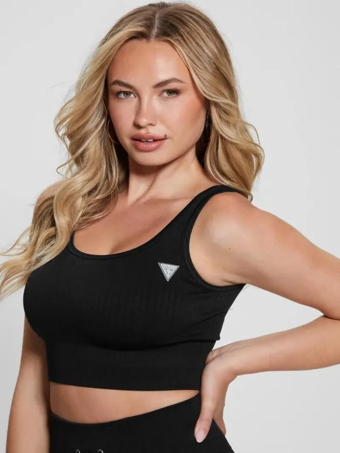 Women GUESS Tops Seamless Ribbed Active Bra Black