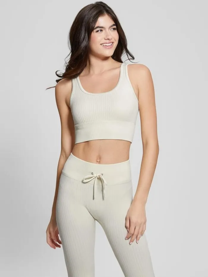 Women GUESS Tops Seamless Ribbed Active Bra Warm White