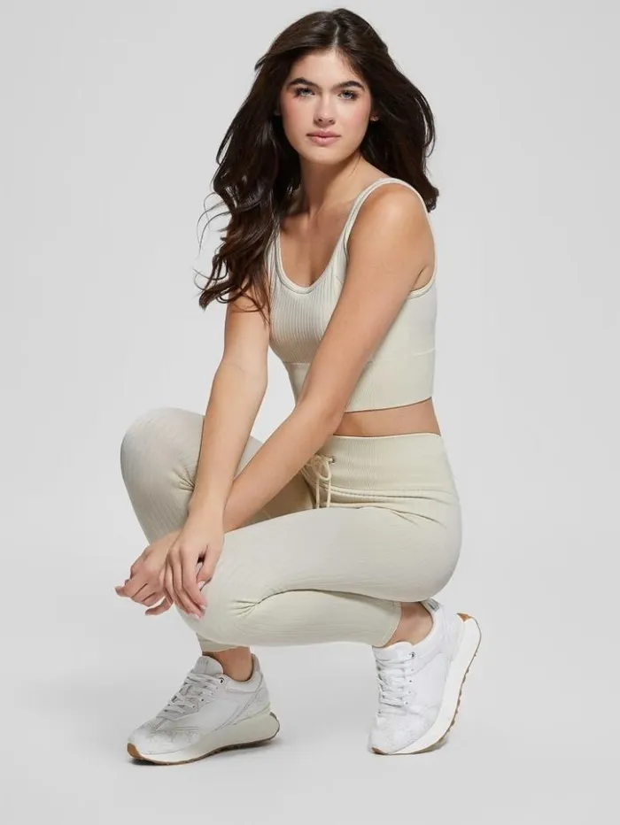 Women GUESS Tops Seamless Ribbed Active Bra Warm White
