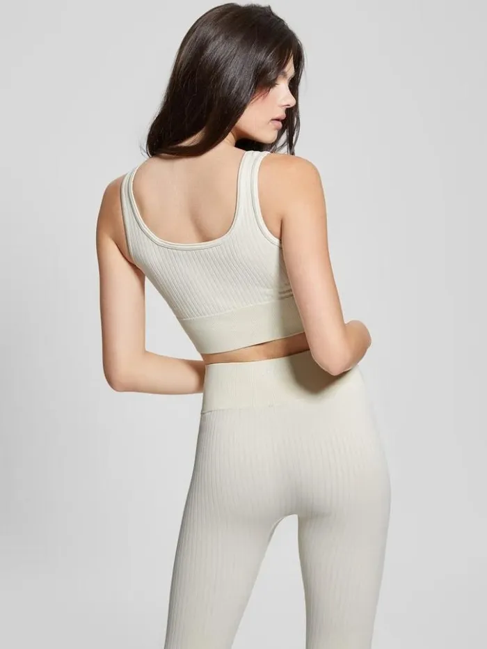 Women GUESS Tops Seamless Ribbed Active Bra Warm White