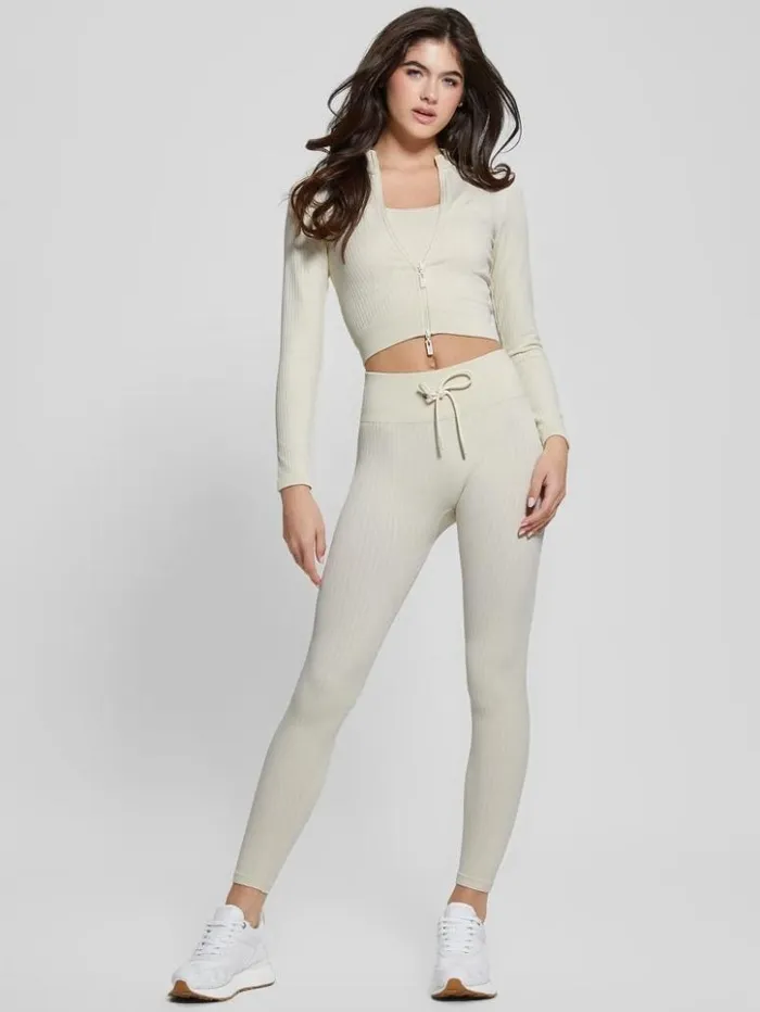Women GUESS Tops Seamless Ribbed Active Bra Warm White