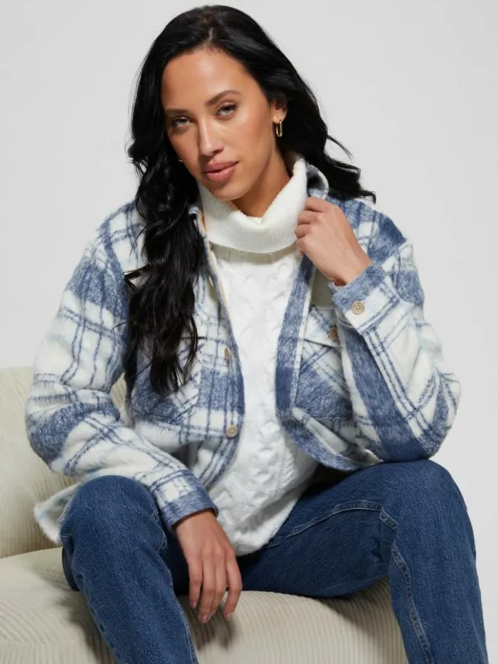 Women GUESS Tops Sierra Plaid Overshirt Mojave Stone Multi