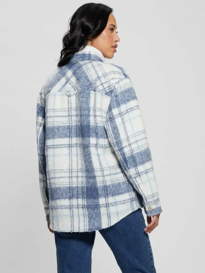 Women GUESS Tops Sierra Plaid Overshirt Mojave Stone Multi