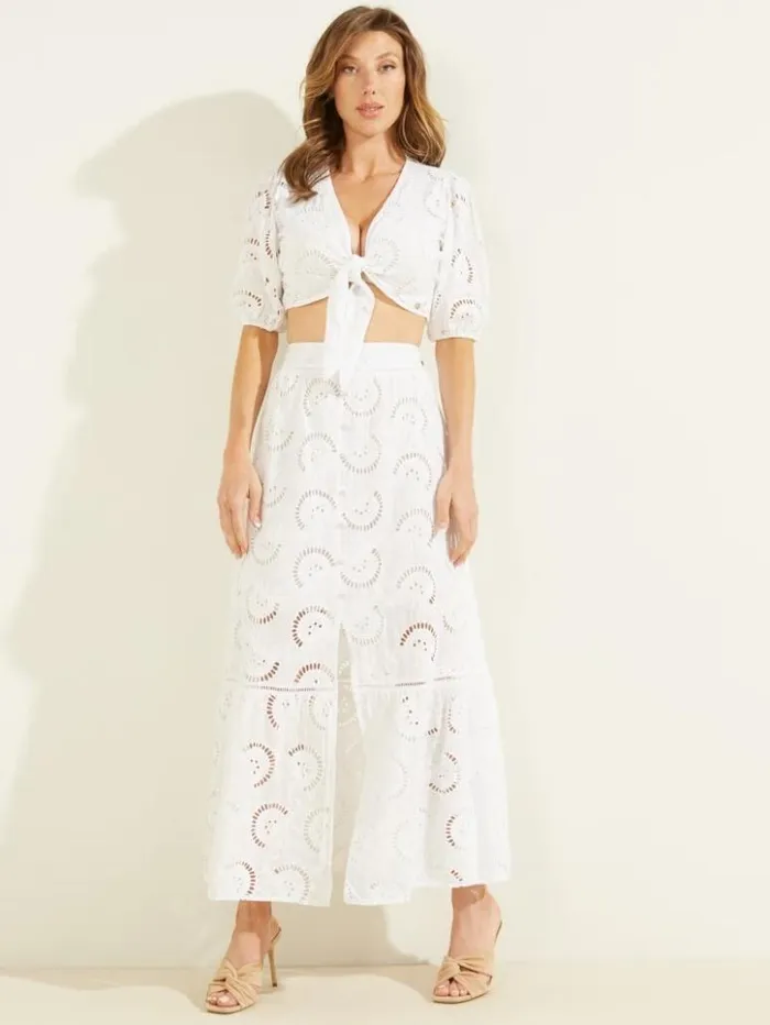 Women GUESS Tops Silvia Eyelet Top Pure White