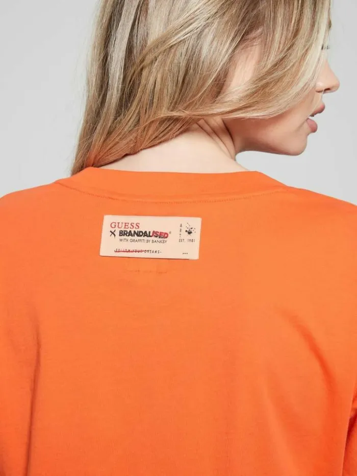 Women GUESS Tops Slogan Crop Tee Orange Slushie