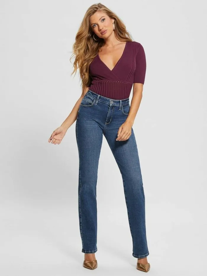 Women GUESS Tops Soft Bandage VNeck Top Black Cherry