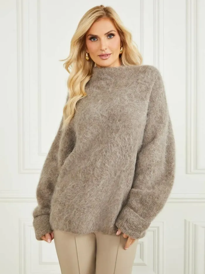 Women GUESS Tops Tanya Furry Sweater Sahara Trip Multi