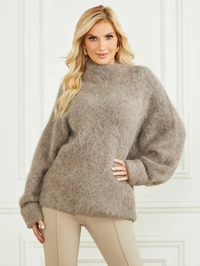 Women GUESS Tops Tanya Furry Sweater Sahara Trip Multi