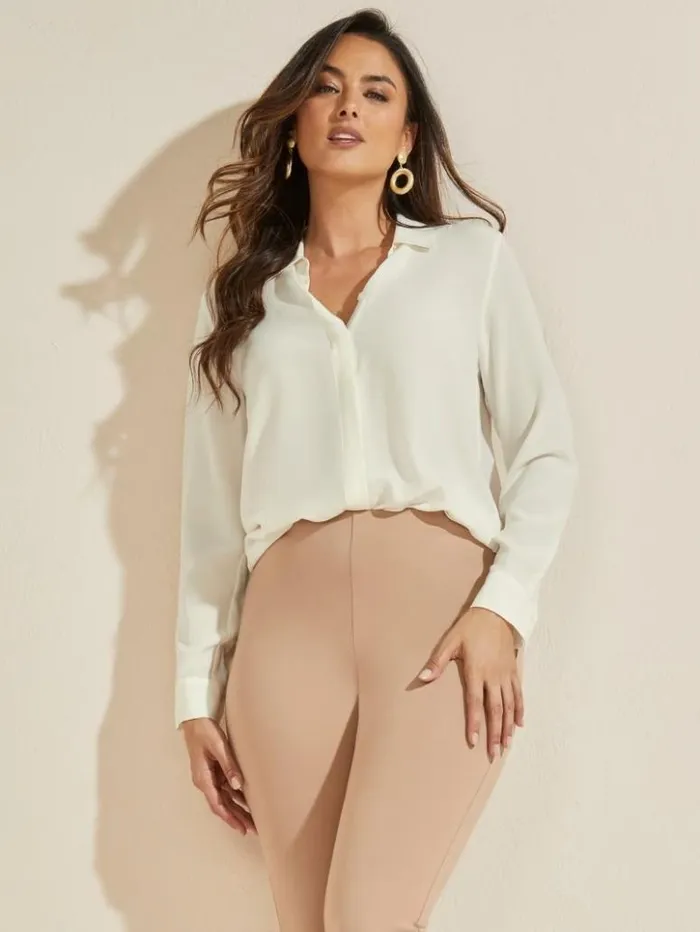 Women GUESS Tops The Silk Icon Blouse Pale Pearl