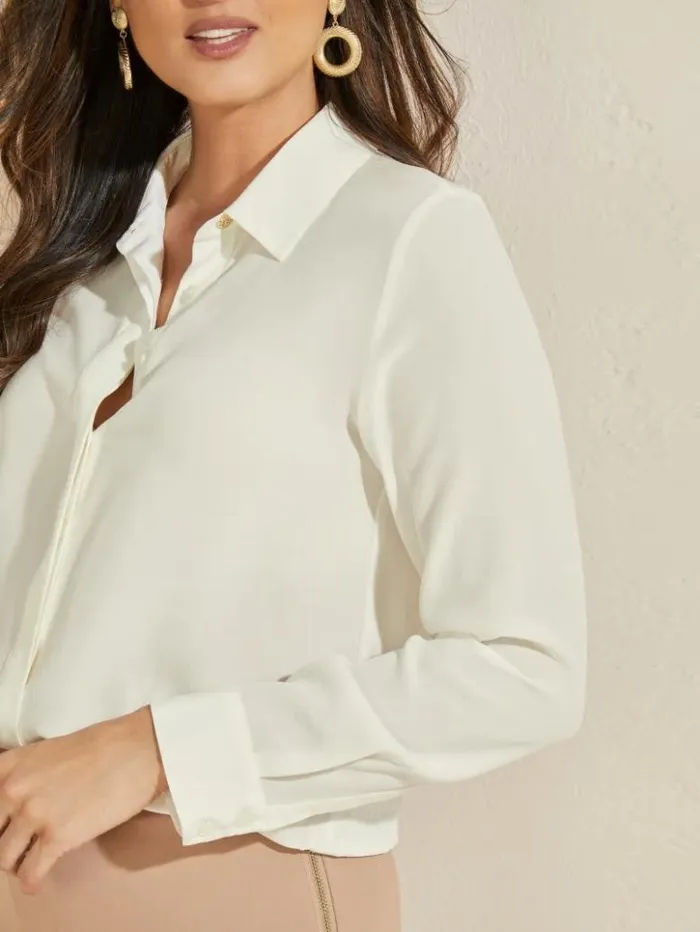Women GUESS Tops The Silk Icon Blouse Pale Pearl