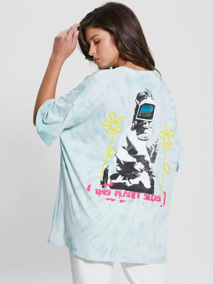 Women GUESS Tops This Planet Oversized Lounge Tee Vintage Sky Multi