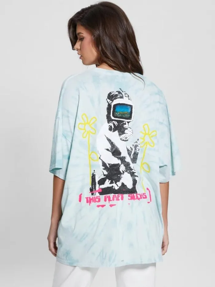 Women GUESS Tops This Planet Oversized Lounge Tee Vintage Sky Multi