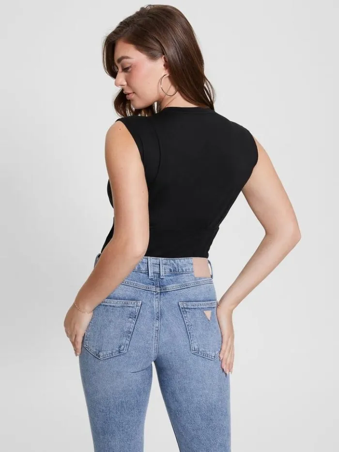 Women GUESS Tops Tiger Roses Corset Tee Black