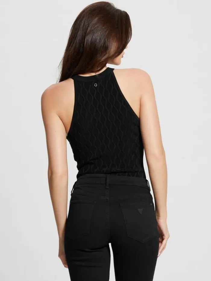 Women GUESS Tops Vanessa Diamond Knit Sweater Tank Black