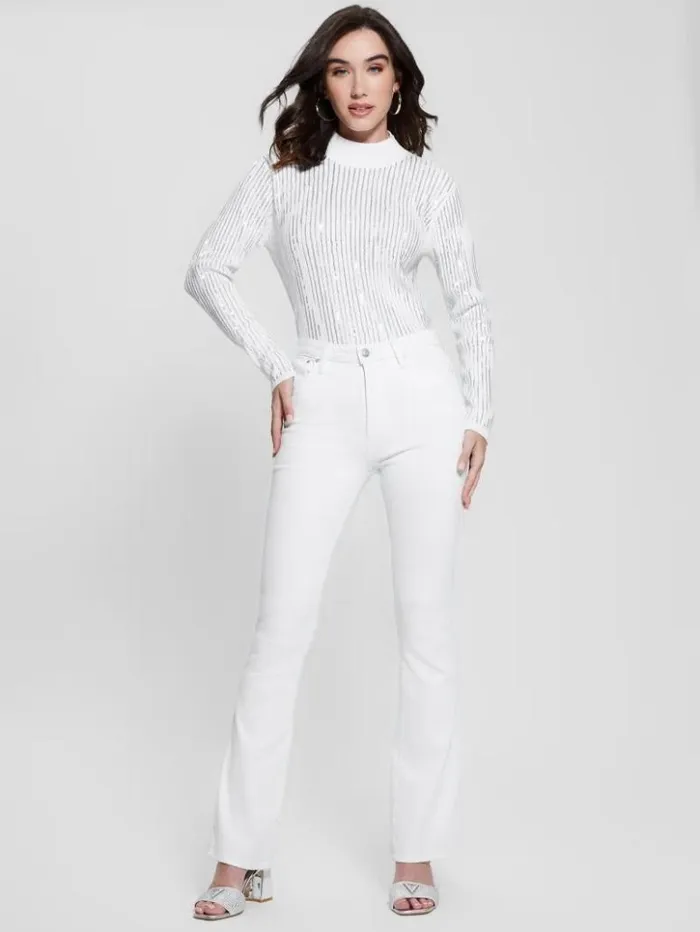 Women GUESS Tops Vivian Sequin Sweater Pure White