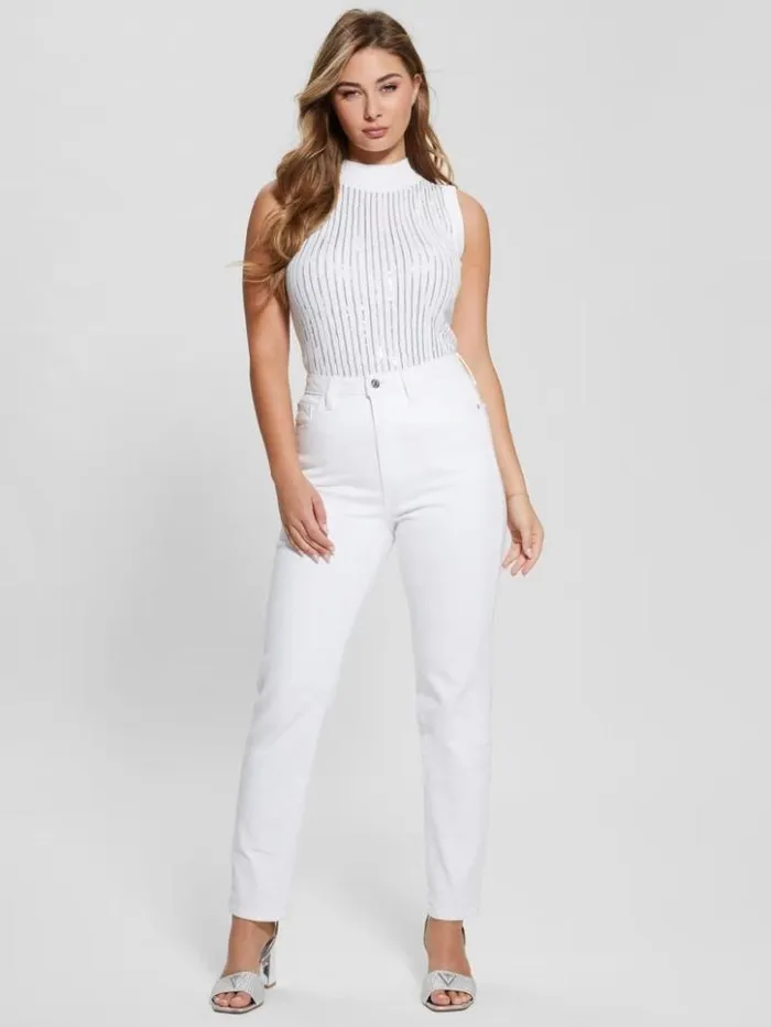 Women GUESS Tops Vivian Sequin Tank Top Pure White