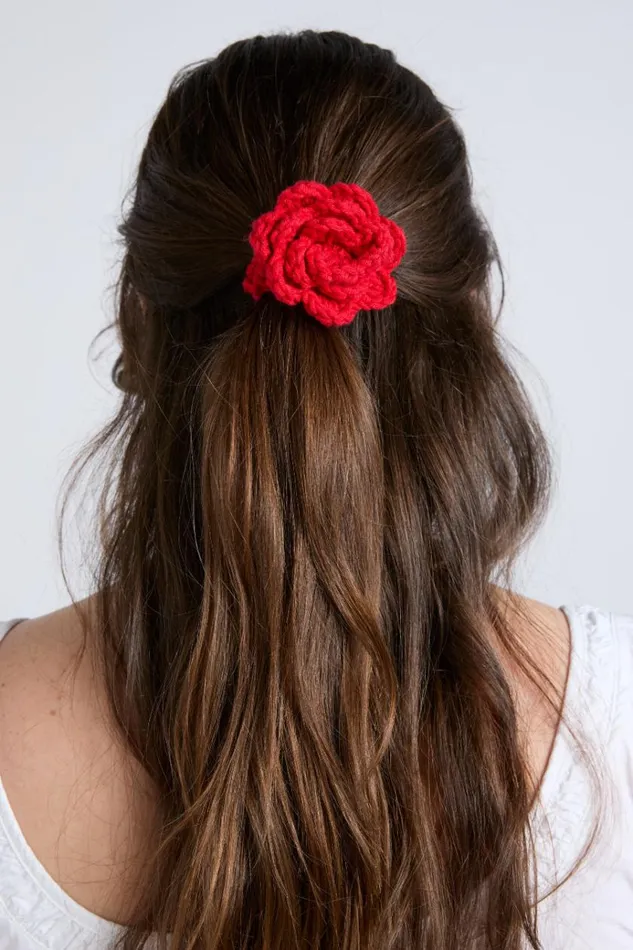 Women Hair Accessories Damson Madder 2 Pack Crochet Flower Hair Bobbles