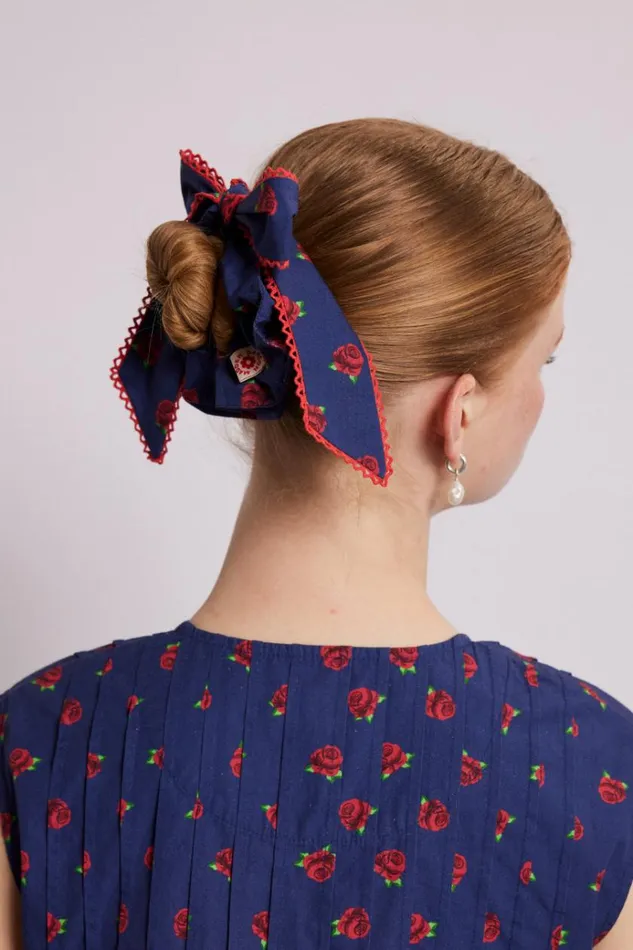 Women Hair Accessories Damson Madder Bow Scrunchie In Rose Print