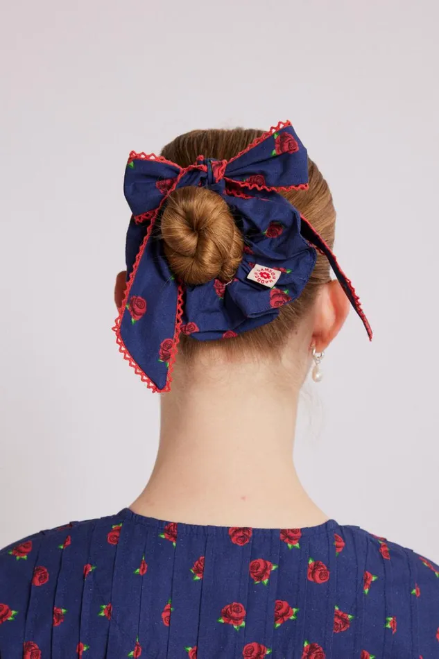 Women Hair Accessories Damson Madder Bow Scrunchie In Rose Print