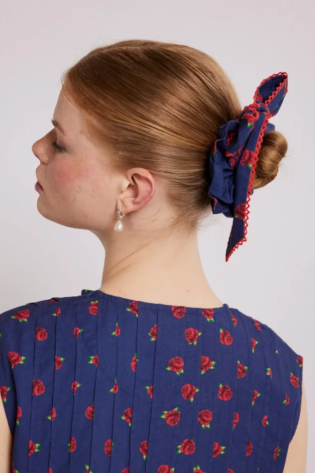 Women Hair Accessories Damson Madder Bow Scrunchie In Rose Print