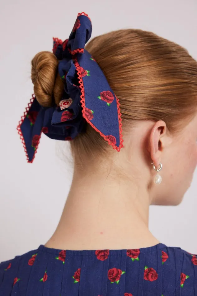 Women Hair Accessories Damson Madder Bow Scrunchie In Rose Print