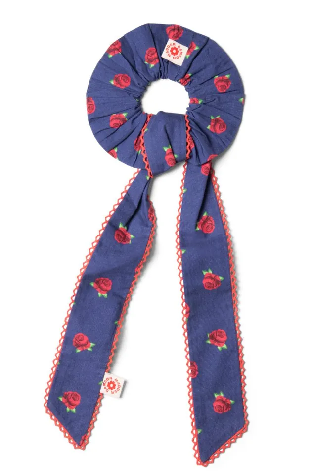 Women Hair Accessories Damson Madder Bow Scrunchie In Rose Print