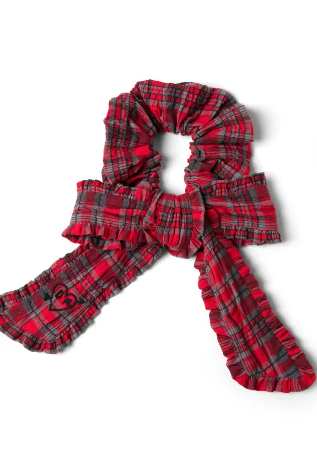 Women Hair Accessories Damson Madder Red Check Bow Scrunchie